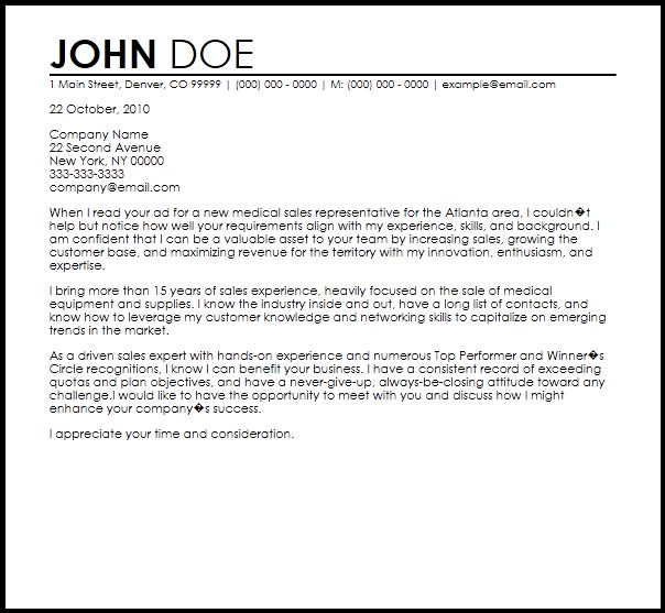 cover letter for medical sales