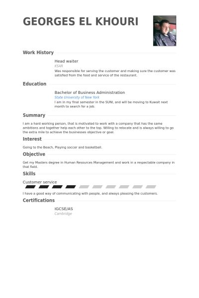 resume template for server