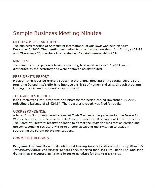 business meeting minutes format