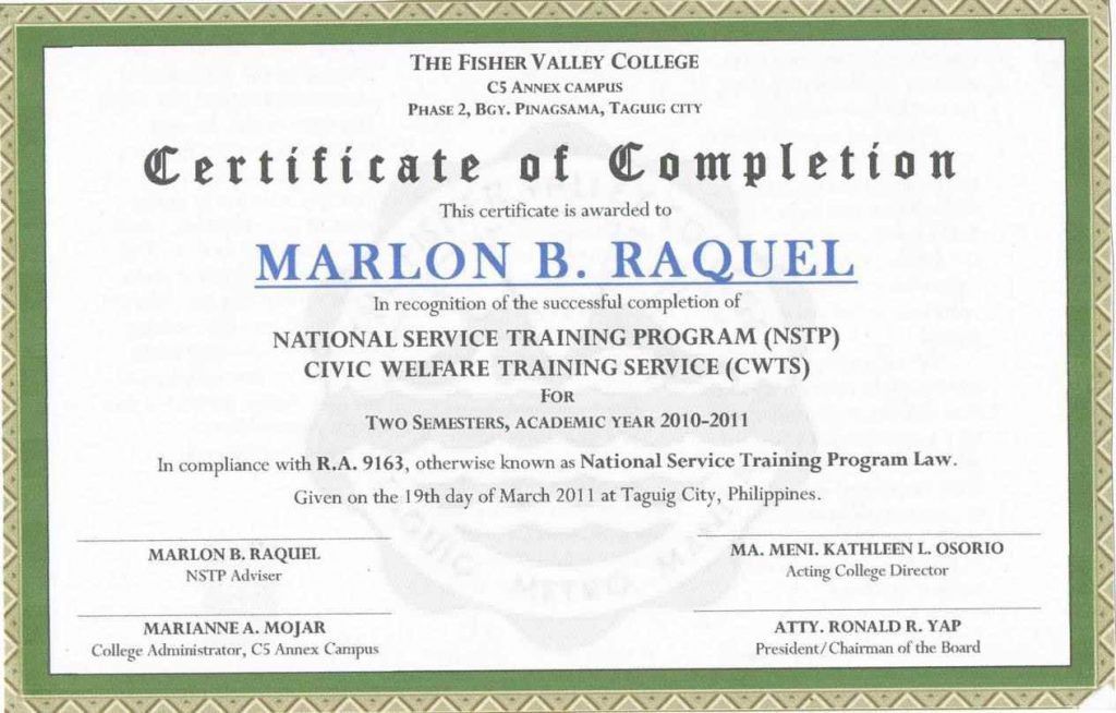 certificate of completion template word