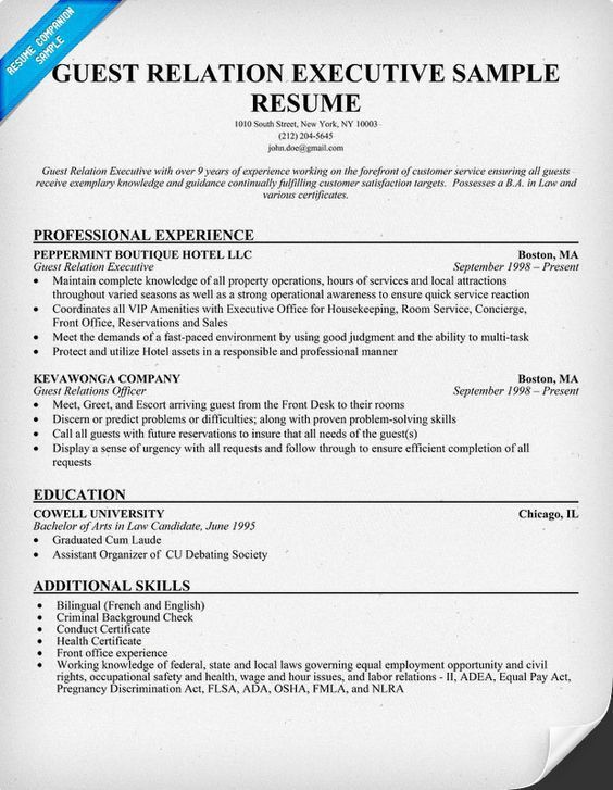 front office executive resume