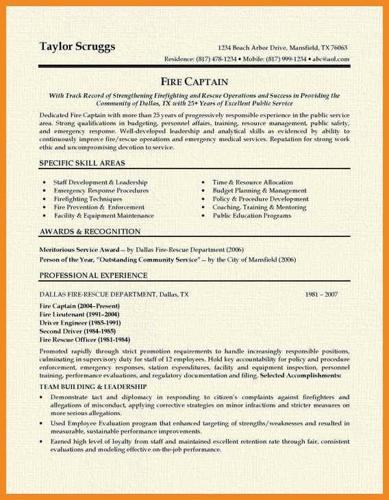 entry level firefighter resume