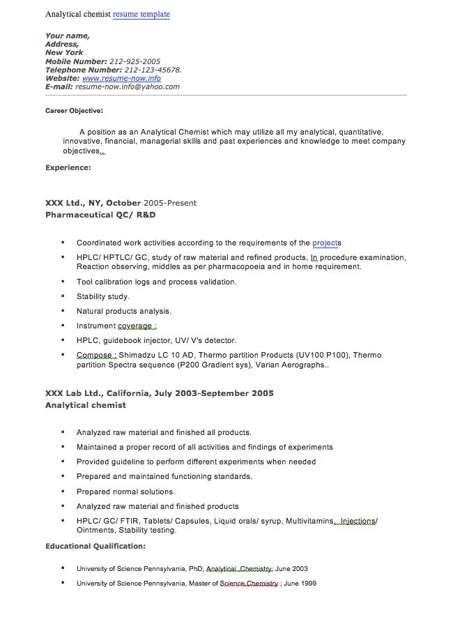 research chemist resumes
