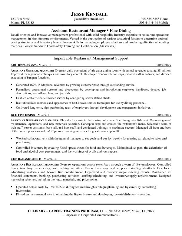 bar manager resume examples