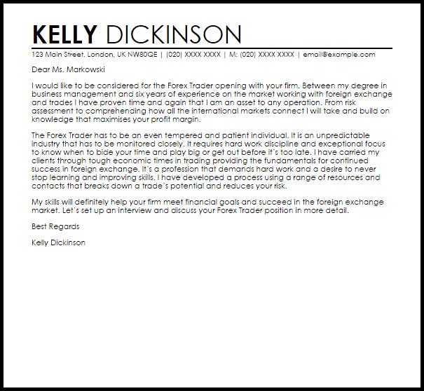 junior trader cover letter