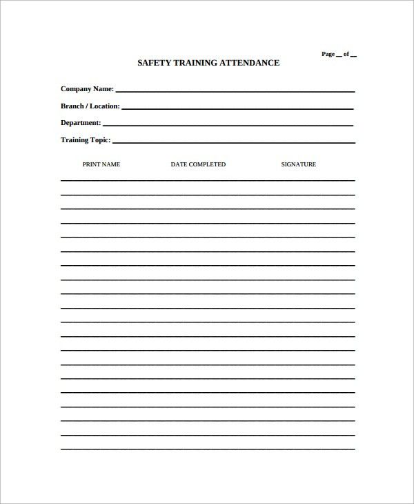 training attendance sheet template