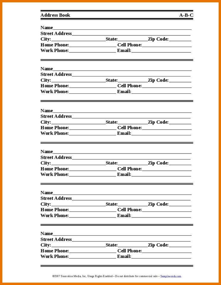 word address template personal contacts address book template microsoft word address book