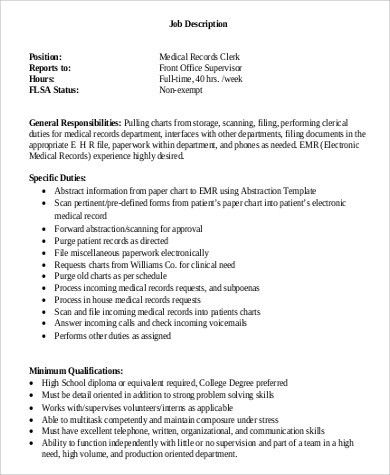 file clerk job description for resumes