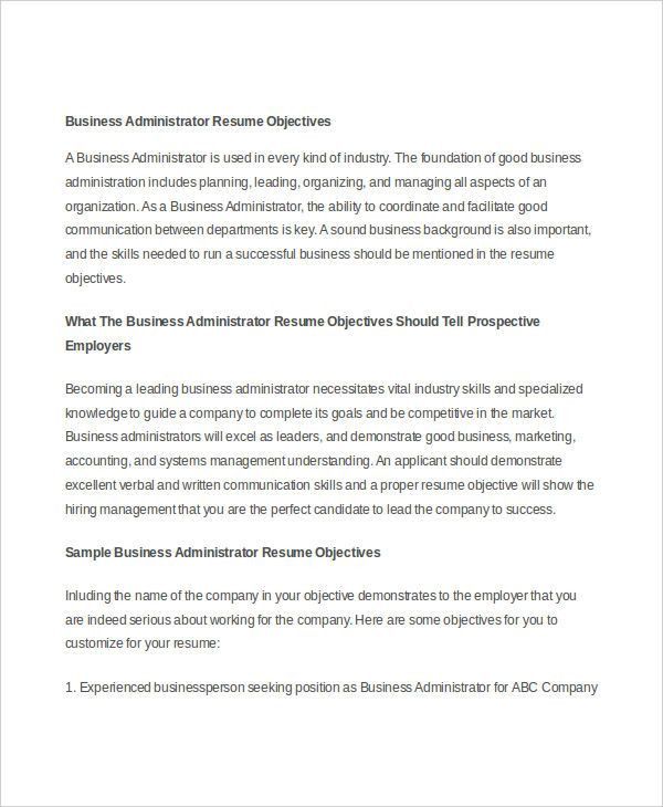 business administrator resumes