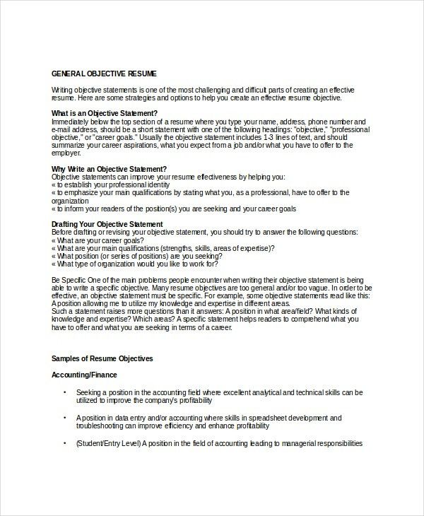career objectives resumes