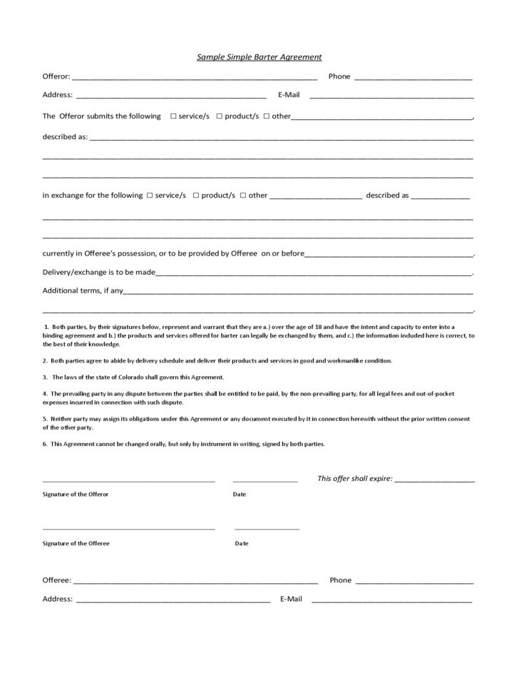sample barter agreement