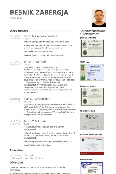 senior network engineer resumes