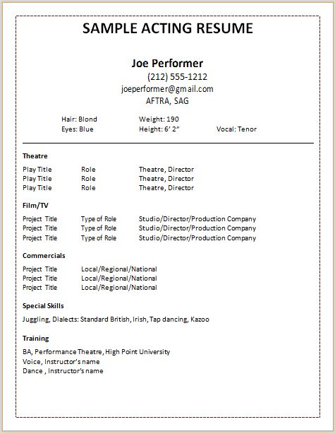 acting resume layout
