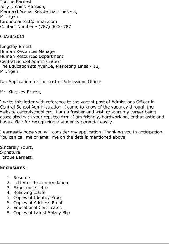 director of admissions cover letters
