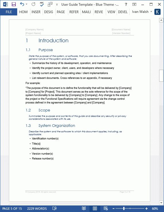 word user manual template
