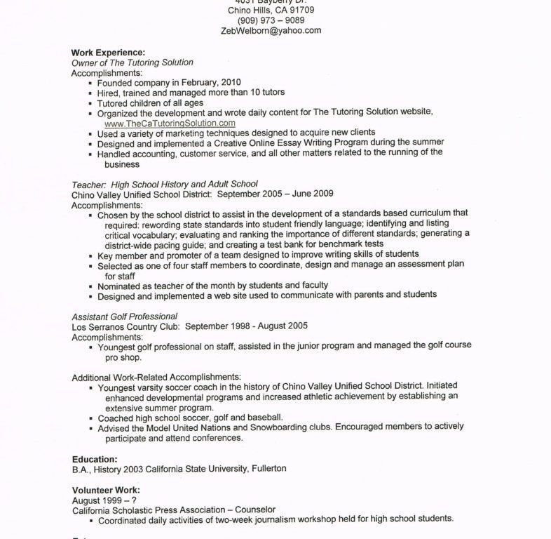 sample tutor resume