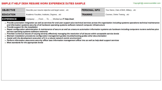 sample help desk resume