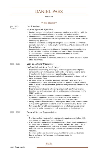 credit analyst resume samples