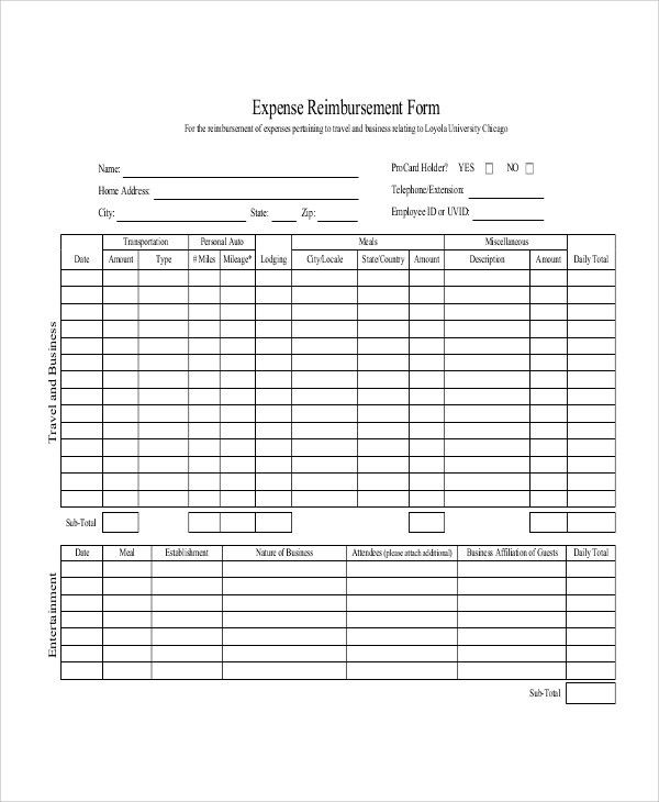 sample expense reimbursement form