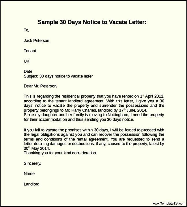 move out letter to landlord sample
