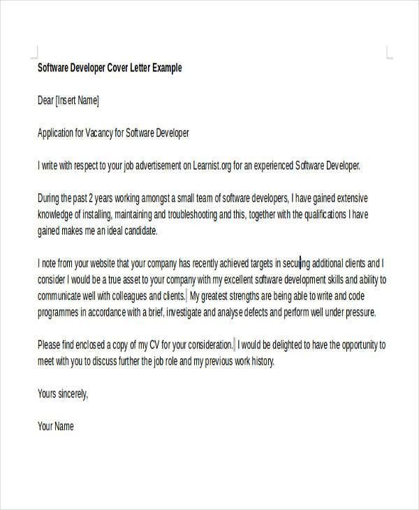development cover letter