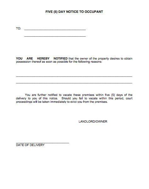 5 day eviction notice template