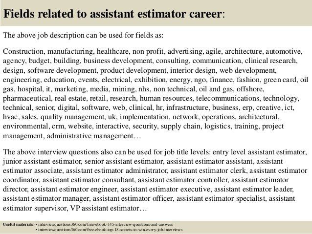 assistant estimator cover letter