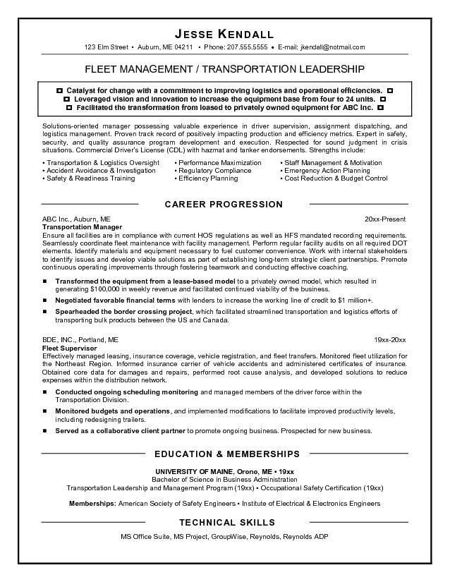 transportation manager resume