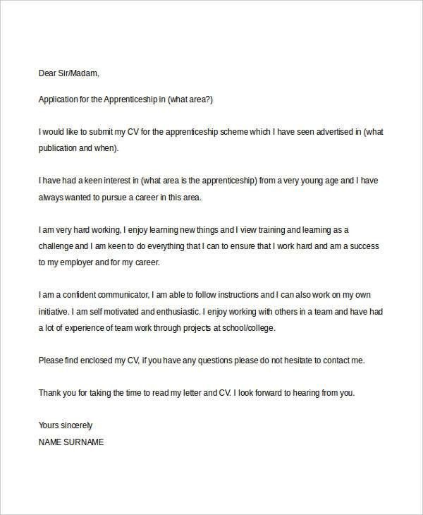 apprenticeship cover letter template