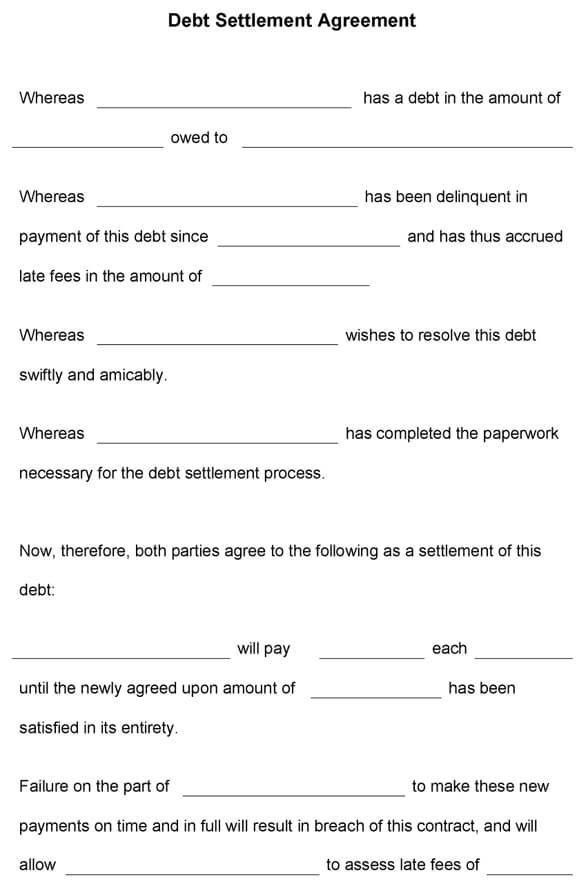 debt agreement letter