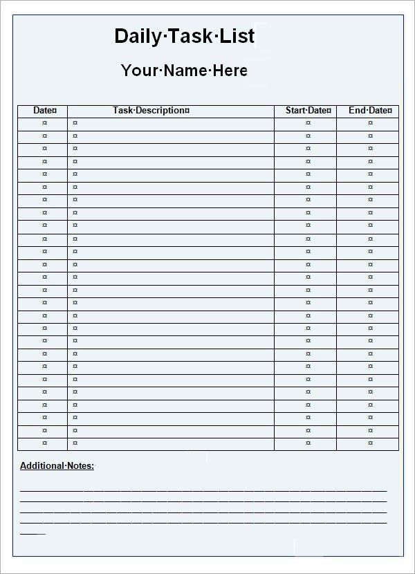 daily sheet template