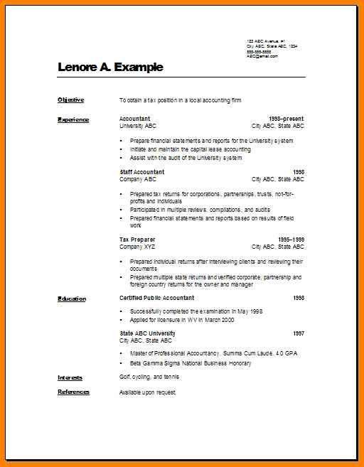 accounts resume format