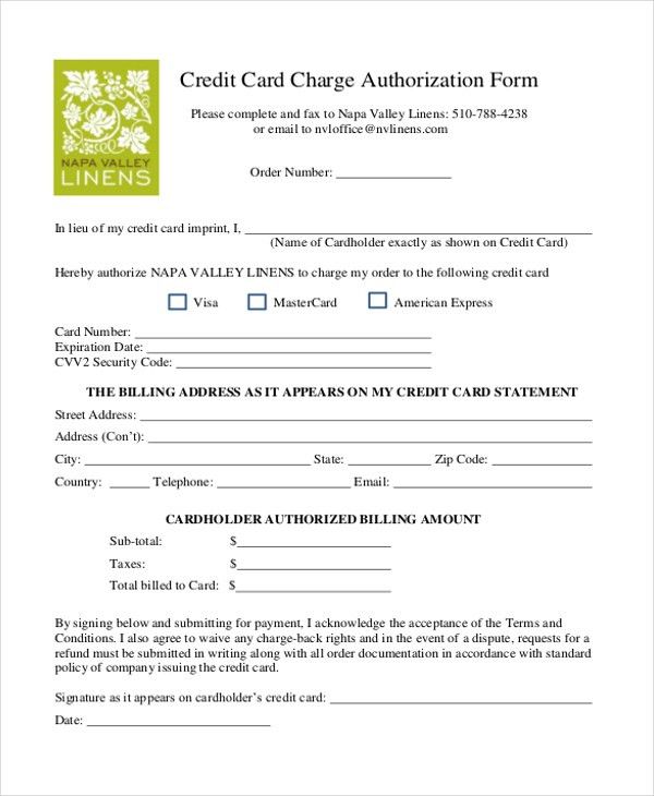 free credit card authorization form