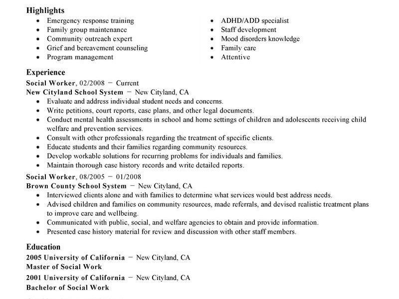 example of social work resumes