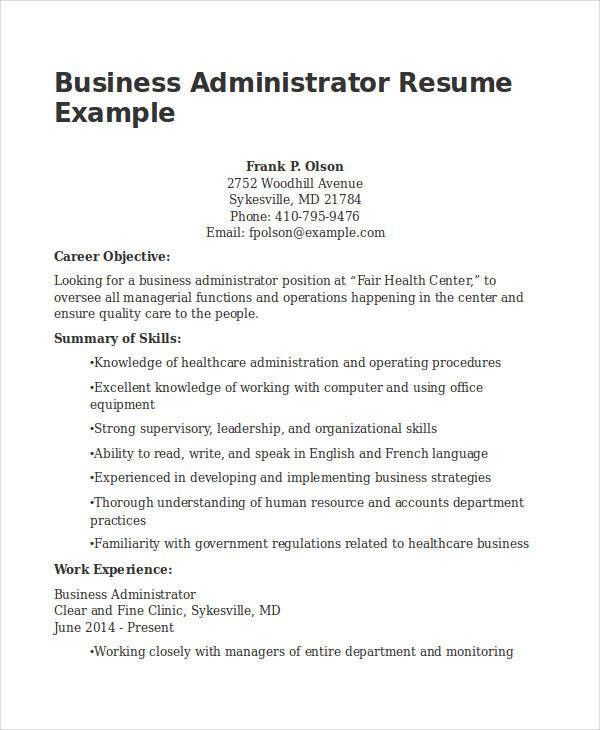 health administration resume