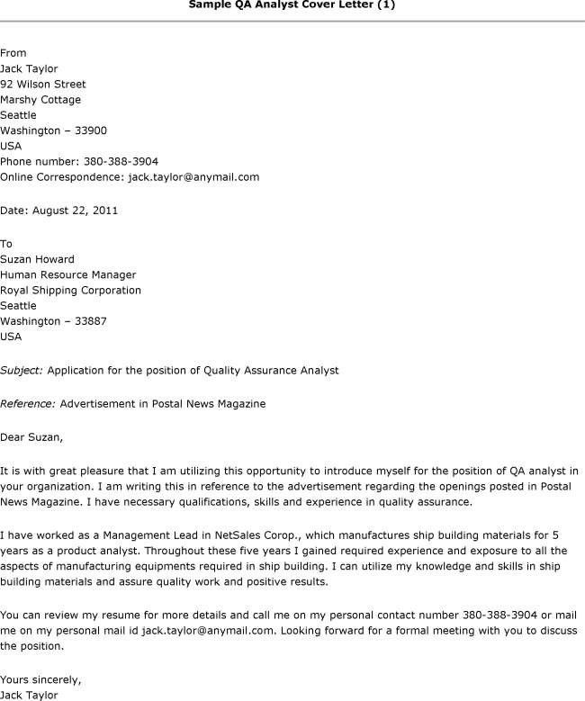 cover letter qa