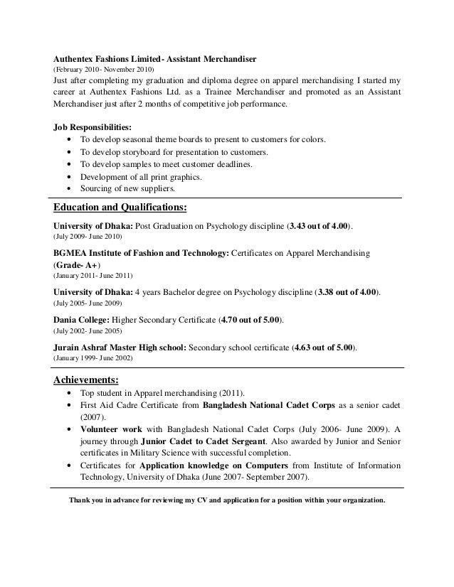 resume for merchandiser
