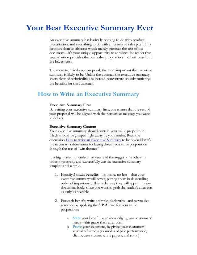 how to write an executive summary for a resumes