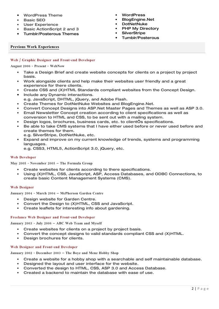 resume web designer