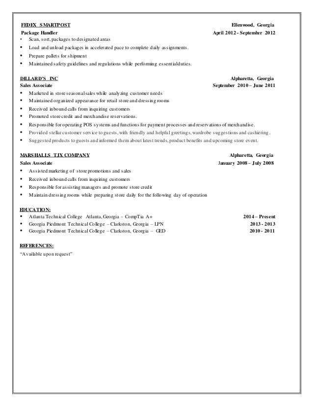 Fedex Dock Worker Sample Resume 13+ package handler resume by nina