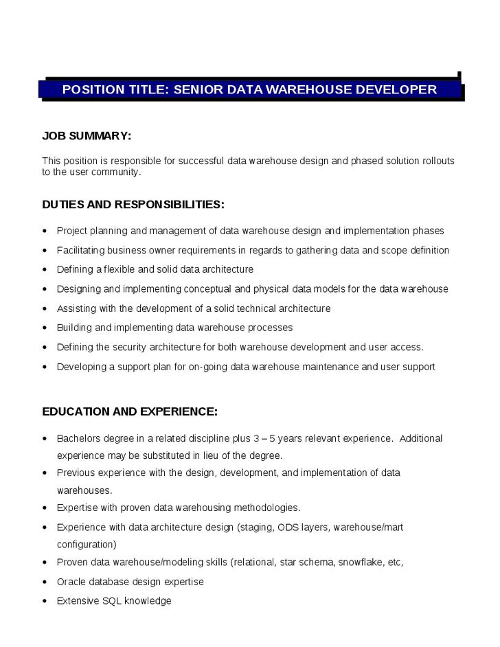 data warehouse developer resumes