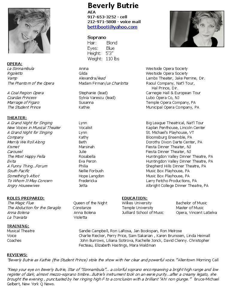 musical theater resumes