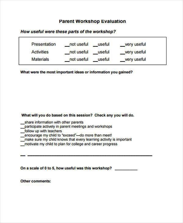 Workshop Evaluation Forms Program Evaluation Form Workshop