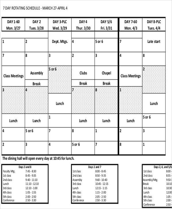 rotating schedule templates