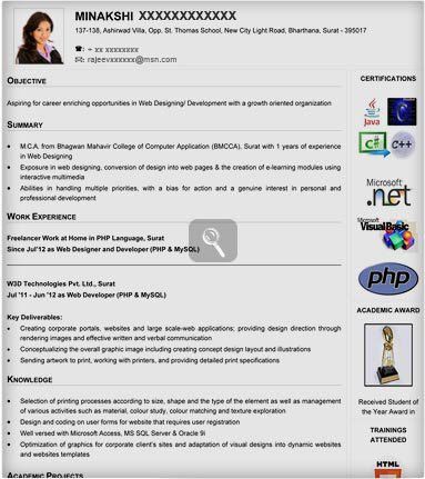 mca fresher resume format