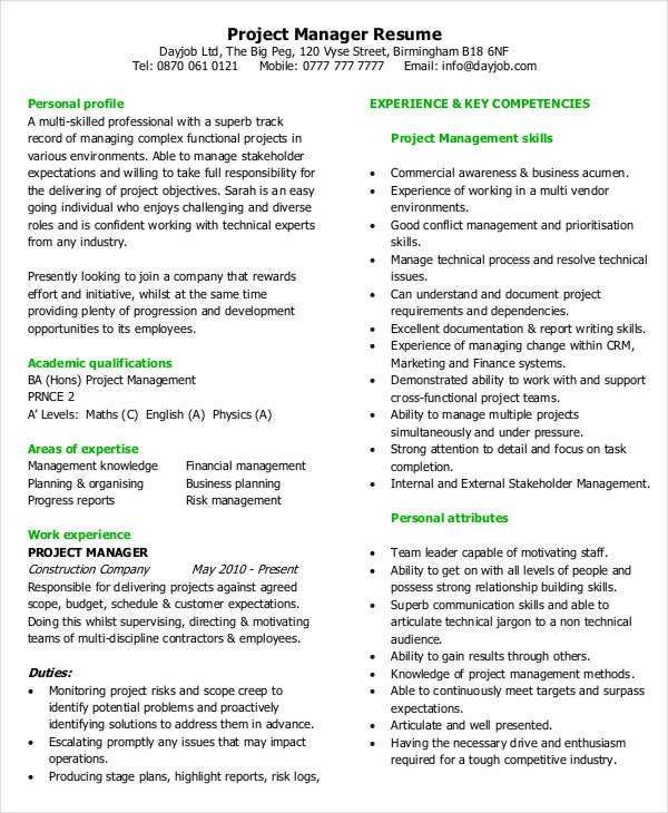 project manager functional resumes