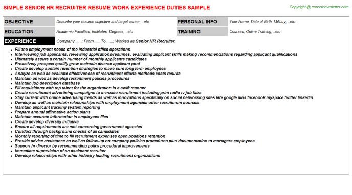 hr recruiter resumes
