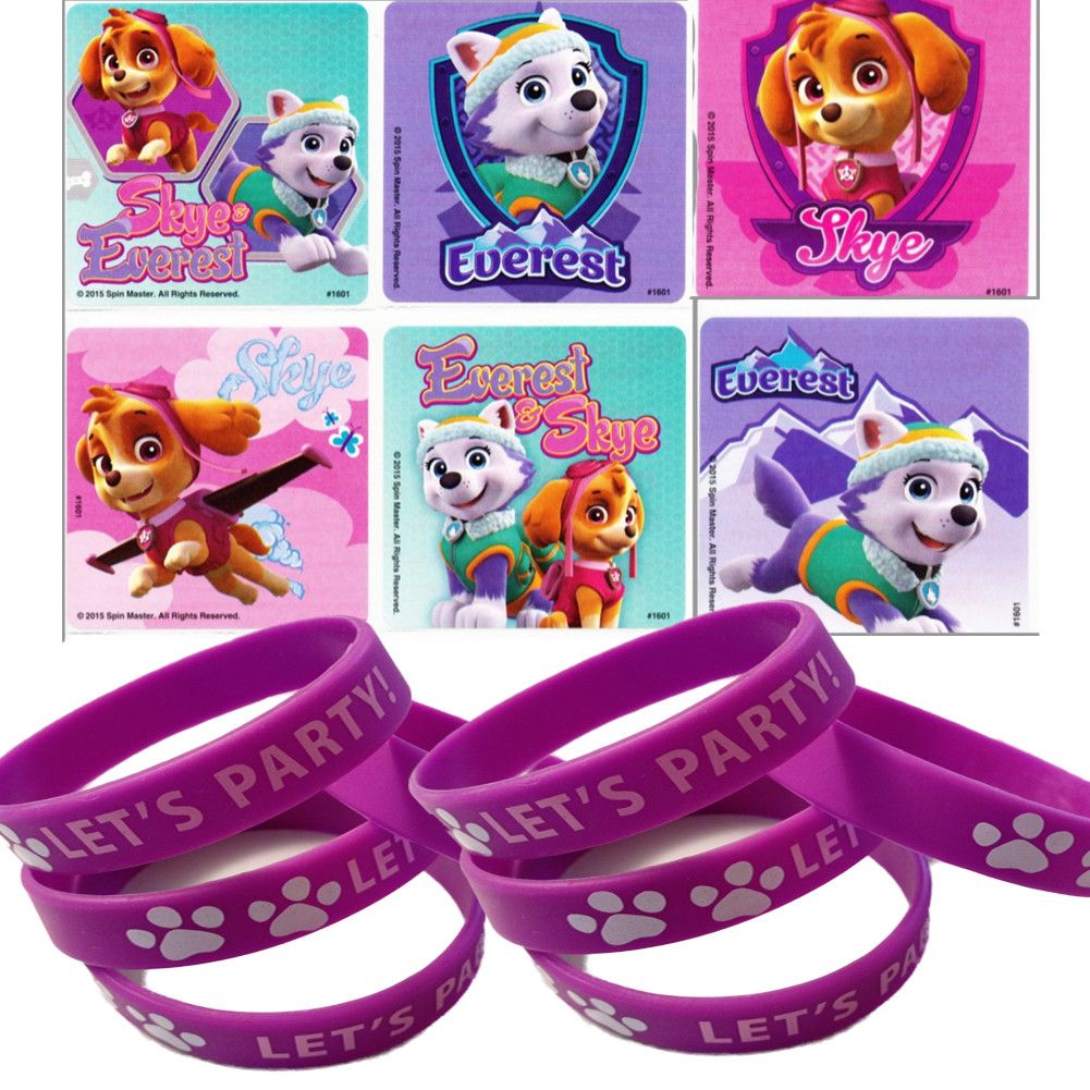 24 Paw Patrol Girl Pups Skye Everest Stickers & 12 Paw Party Favor Wristbands 24 Paw Patrol Girl Pups Skye Everest Stickers & 12 Paw Party Favor Wristbands