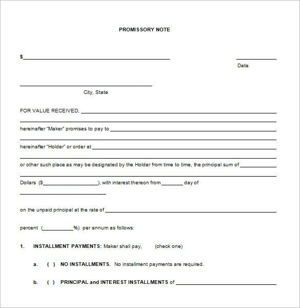 blank promissory note form