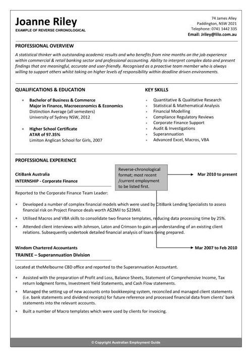 australian sample resumes